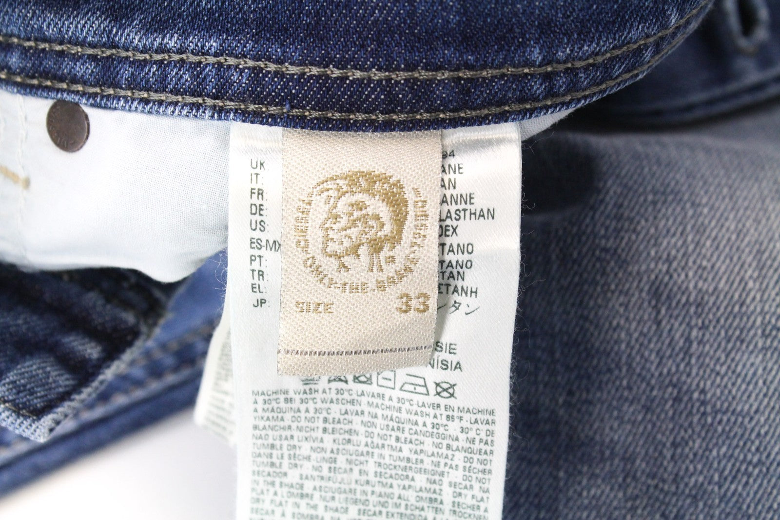DIESEL Tepphar 0842H Men Jeans W33/L32 Blue Stretch Slim Carrot Cut Button-Fly
