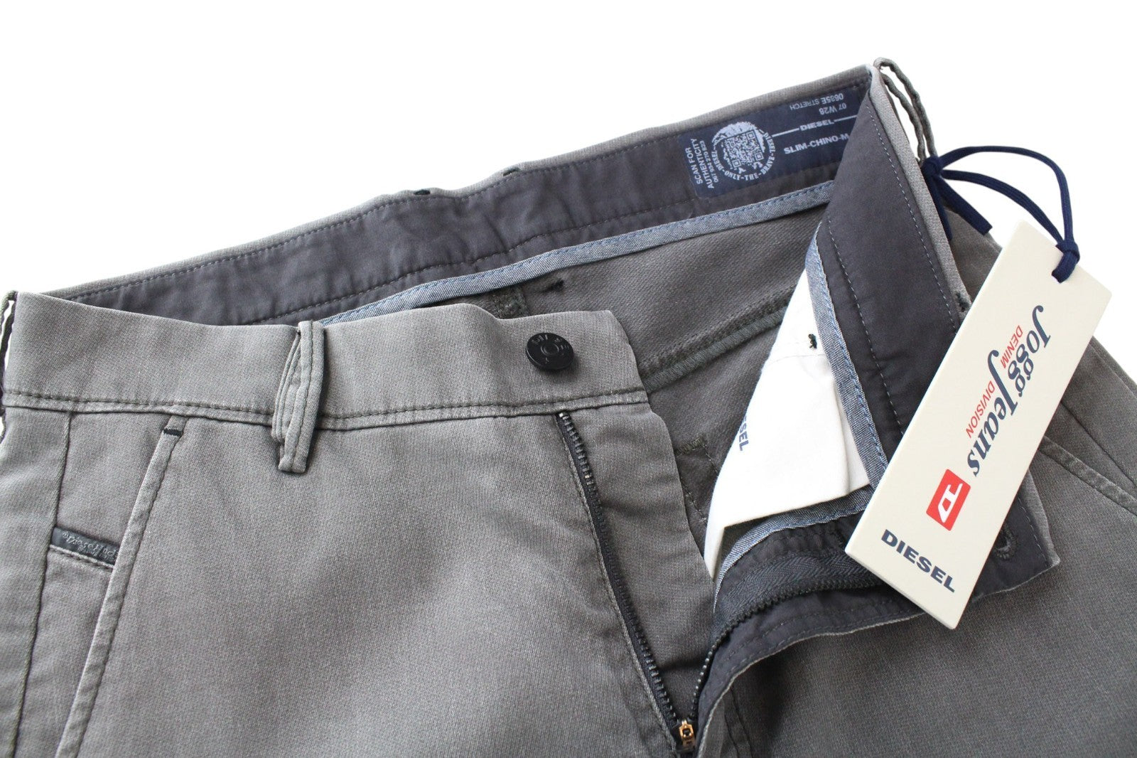 DIESEL Slim-Chino-M-NE 0685E Men Trousers W28 Grey Stretch Jogg Sweat Slim Cut