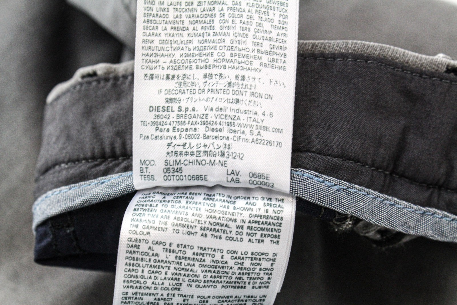 DIESEL Slim-Chino-M-NE 0685E Men Trousers W28 Grey Stretch Jogg Sweat Slim Cut