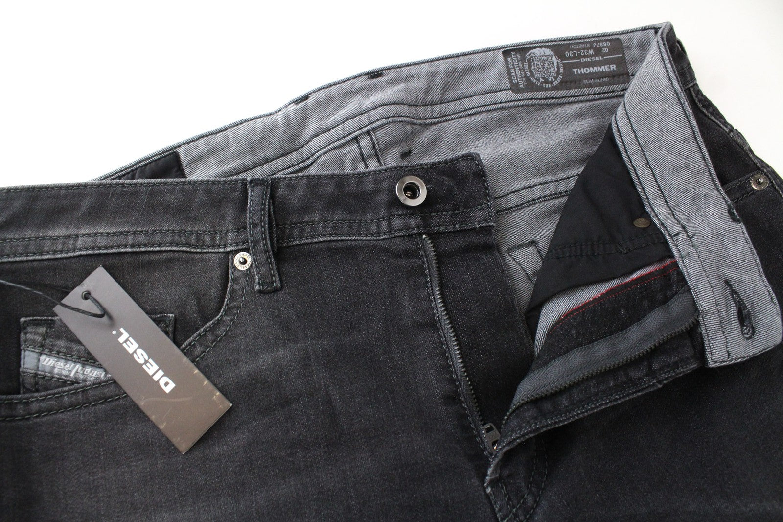 DIESEL Thommer 0687J Men Jeans W32/L30 Dark Grey Stretch Slim Skinny Zip-Fly