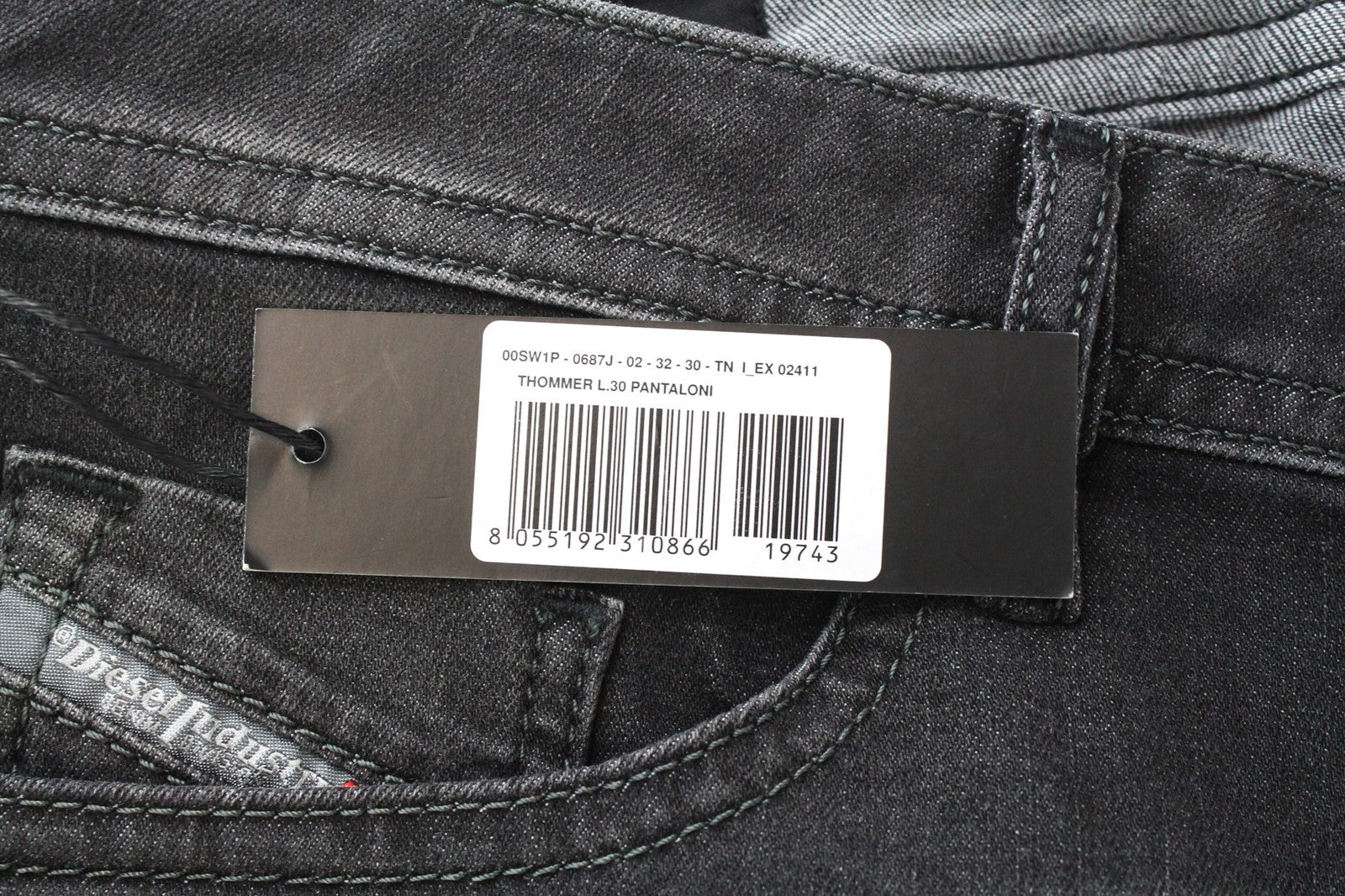 DIESEL Thommer 0687J Men Jeans W32/L30 Dark Grey Stretch Slim Skinny Zip-Fly