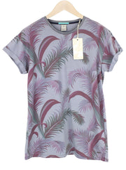 SCOTCH & SODA Men T-Shirt S Grey Bluish Leaf Patterned Short Sleeved Twill