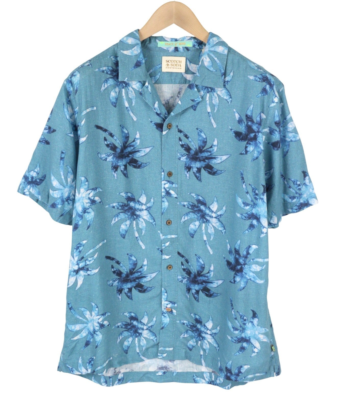 SCOTCH & SODA Men Shirt XL Blue Print Notch Collar Short Sleeve Button Top