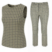 SUISTUDIO Sage Robin Women Set UK10 S Checked Sleeveless Wool Blend 2Pc Suit