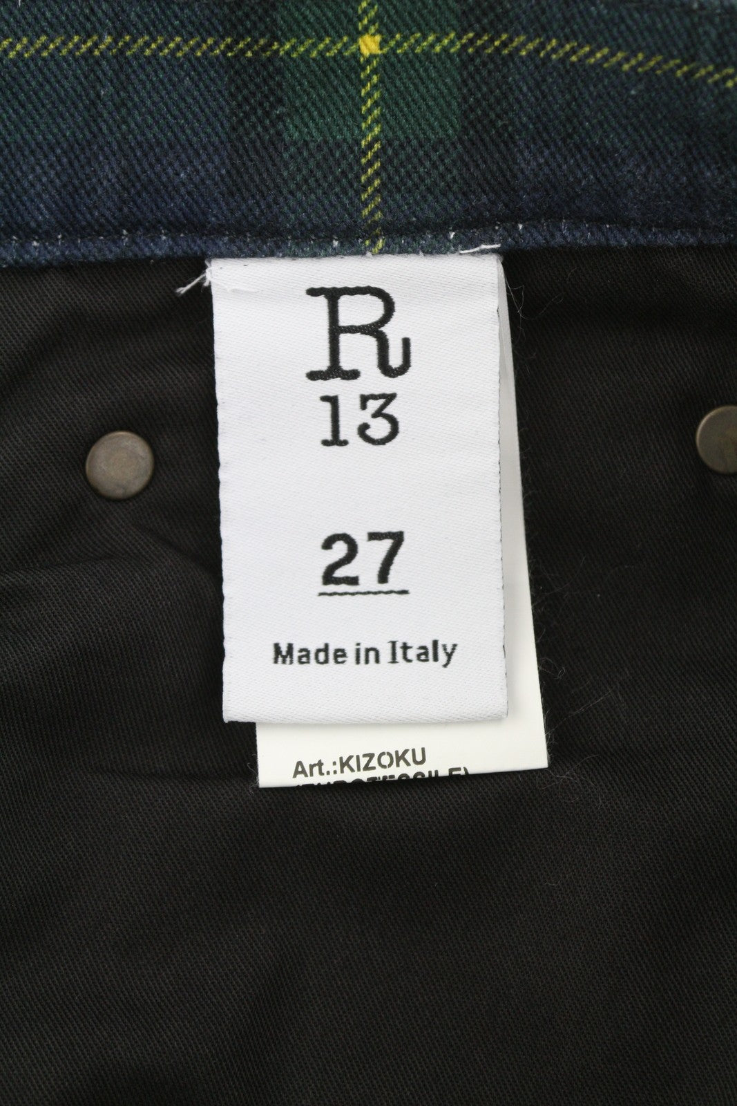 R13 Lisa Baggy Women Jeans 27 Tartan Print Wide Straight Faded Denim RRP999