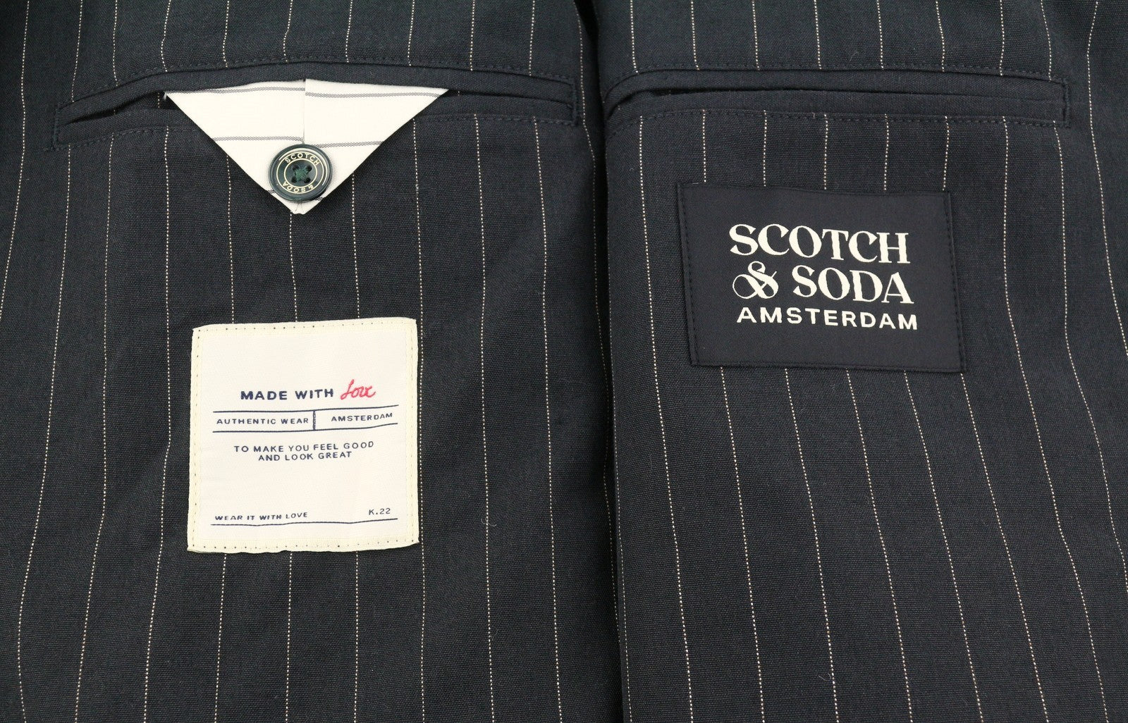SCOTCH & SODA Men Blazer M Grey Pinstripe Peak Lapel Double Breasted Jacket