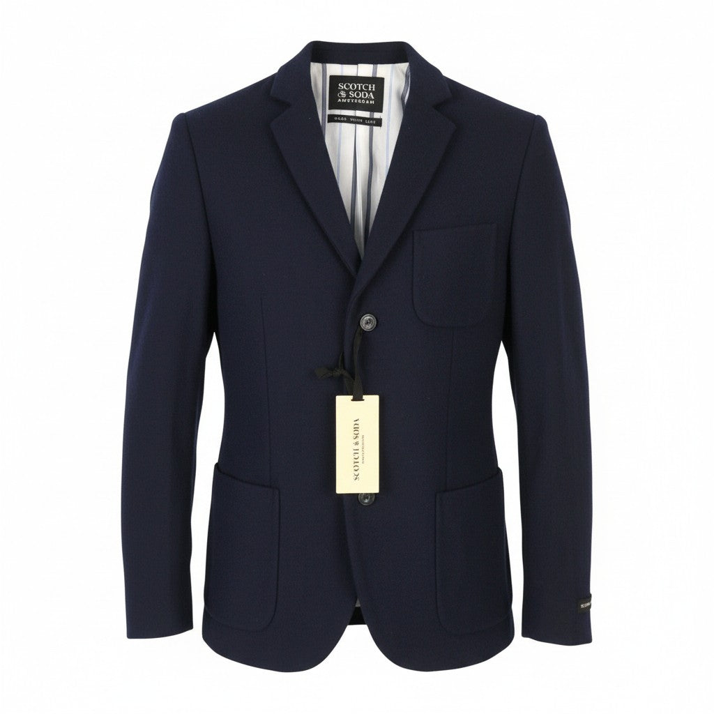 SCOTCH & SODA Men Blazer S Navy Notch Lapel Half Lined 3 Button Jacket