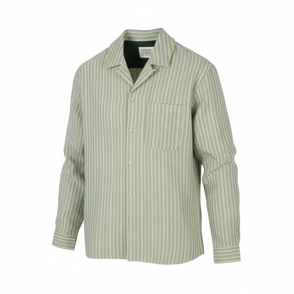 SCOTCH & SODA Men Shirt L Green Pinstripe Heavy Button Pocket Casual Top