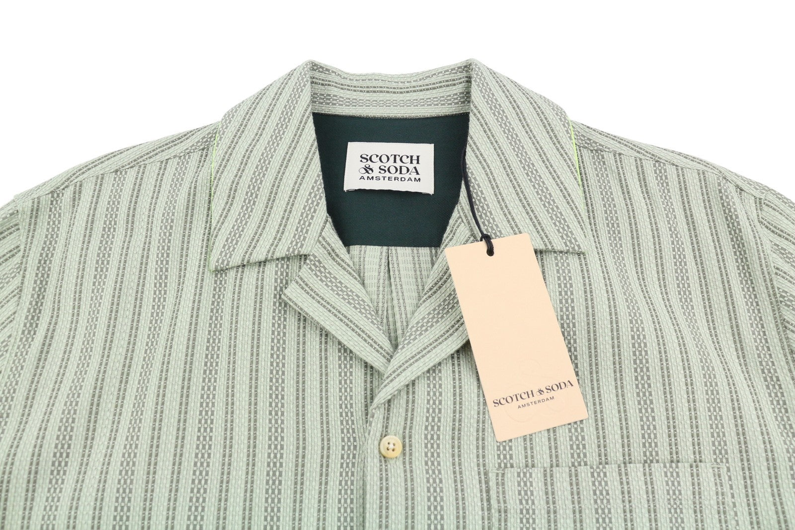SCOTCH & SODA Men Shirt L Green Pinstripe Heavy Button Pocket Casual Top