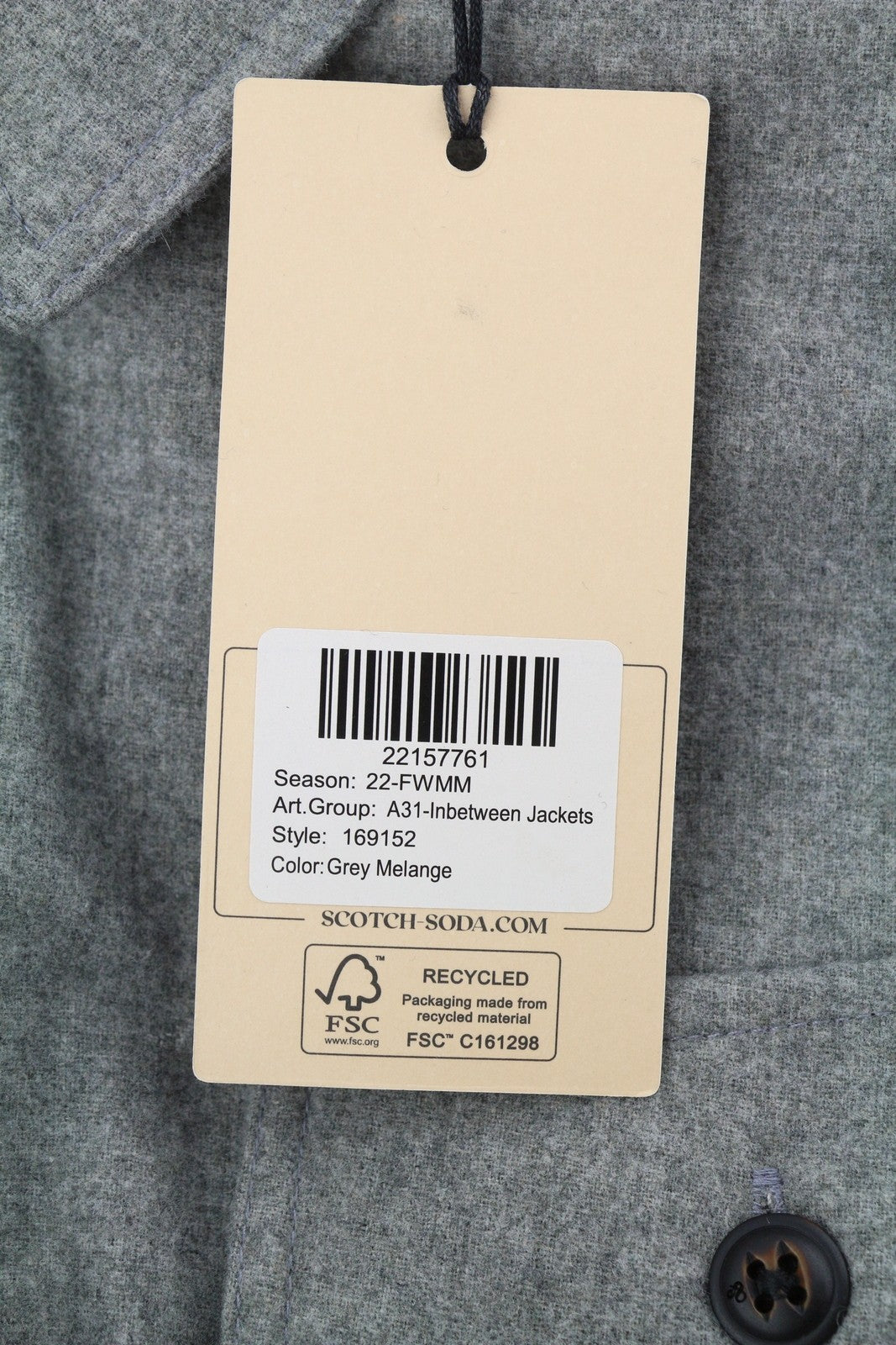 SCOTCH & SODA Men Jacket S Grey Melange Spread Neck Button Light Overshirt