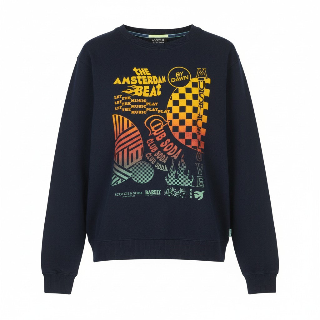 SCOTCH & SODA Men Sweatshirt M Navy Crew Neck Long Sleeve Pull On
