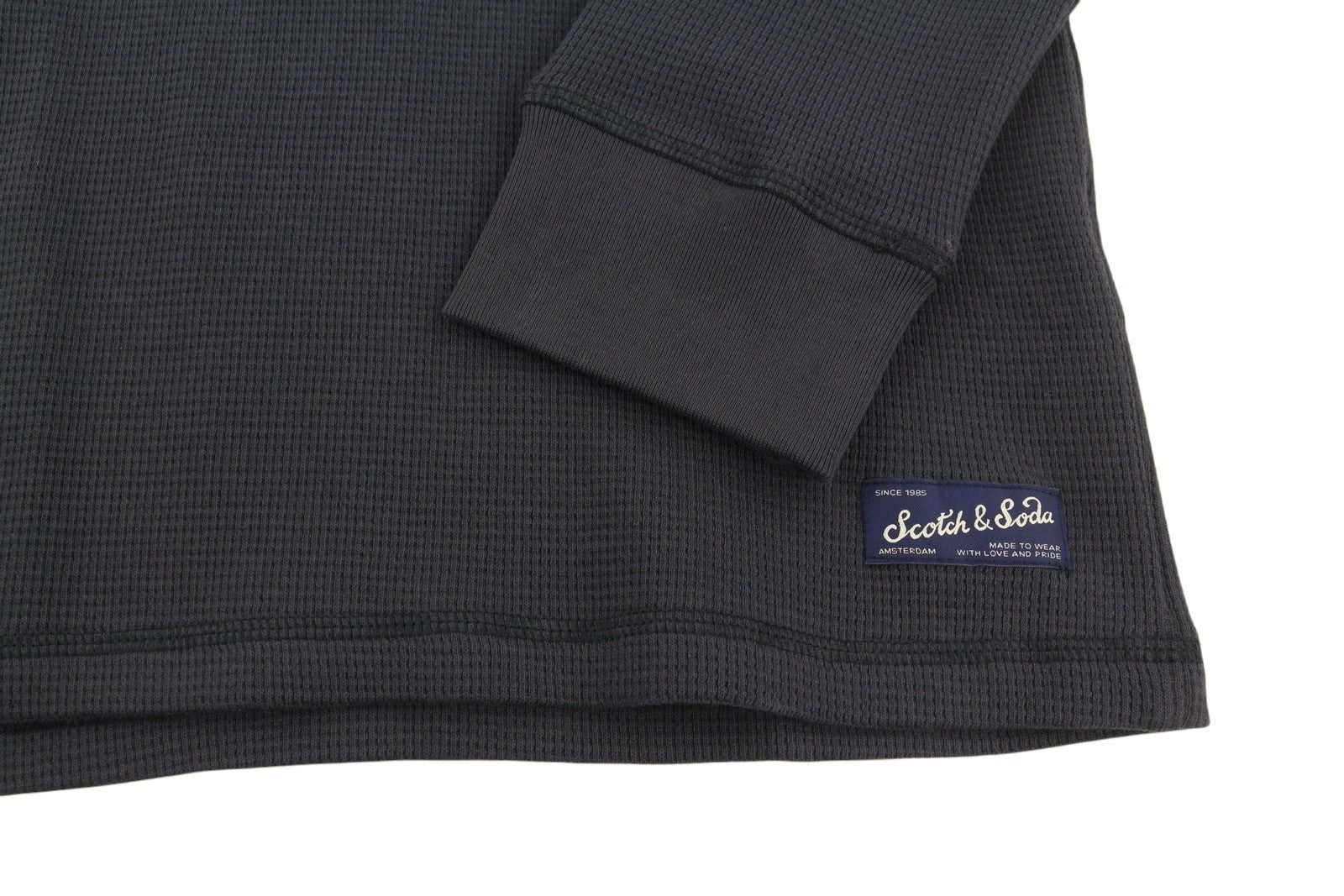 SCOTCH & SODA Men T-Shirt M Washed Black Textured Crew Neck Cotton Tee