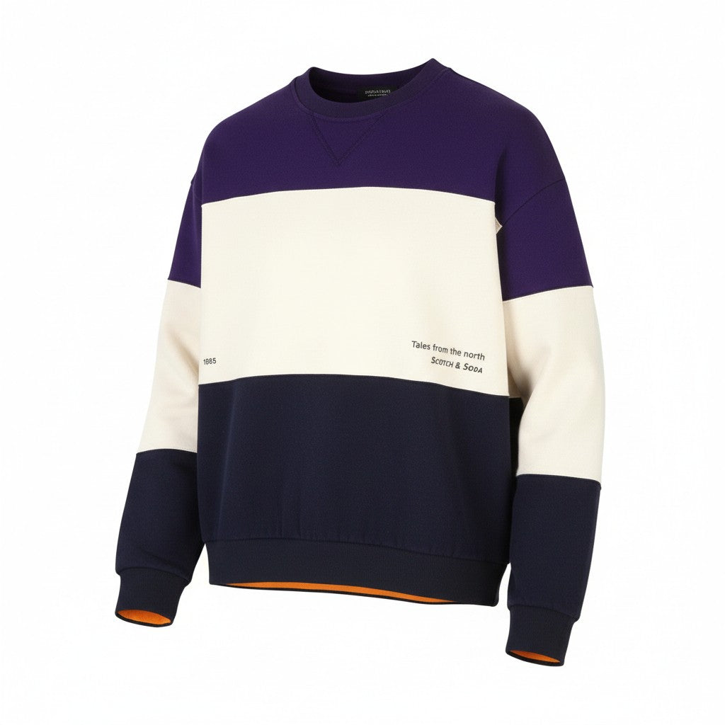 SCOTCH & SODA Men Sweatshirt L Stripe Cotton Oversized Crew Neck Pull On