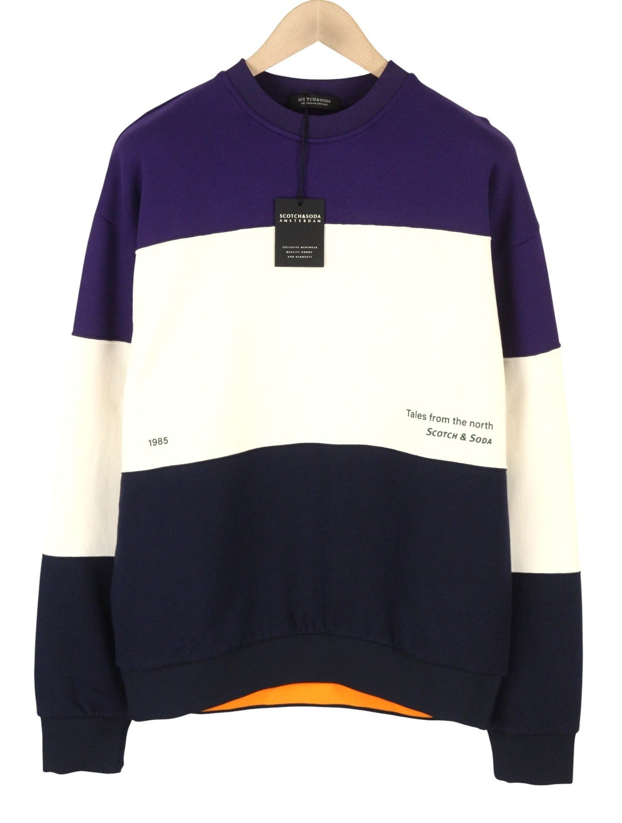 SCOTCH & SODA Men Sweatshirt L Stripe Cotton Oversized Crew Neck Pull On