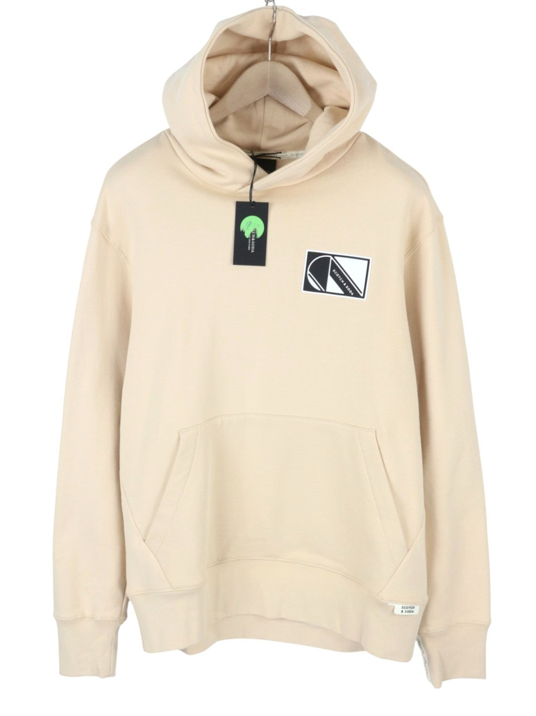SCOTCH & SODA Men Hoodie L Beige Cotton Kangaroo Pocket Hooded Pull On