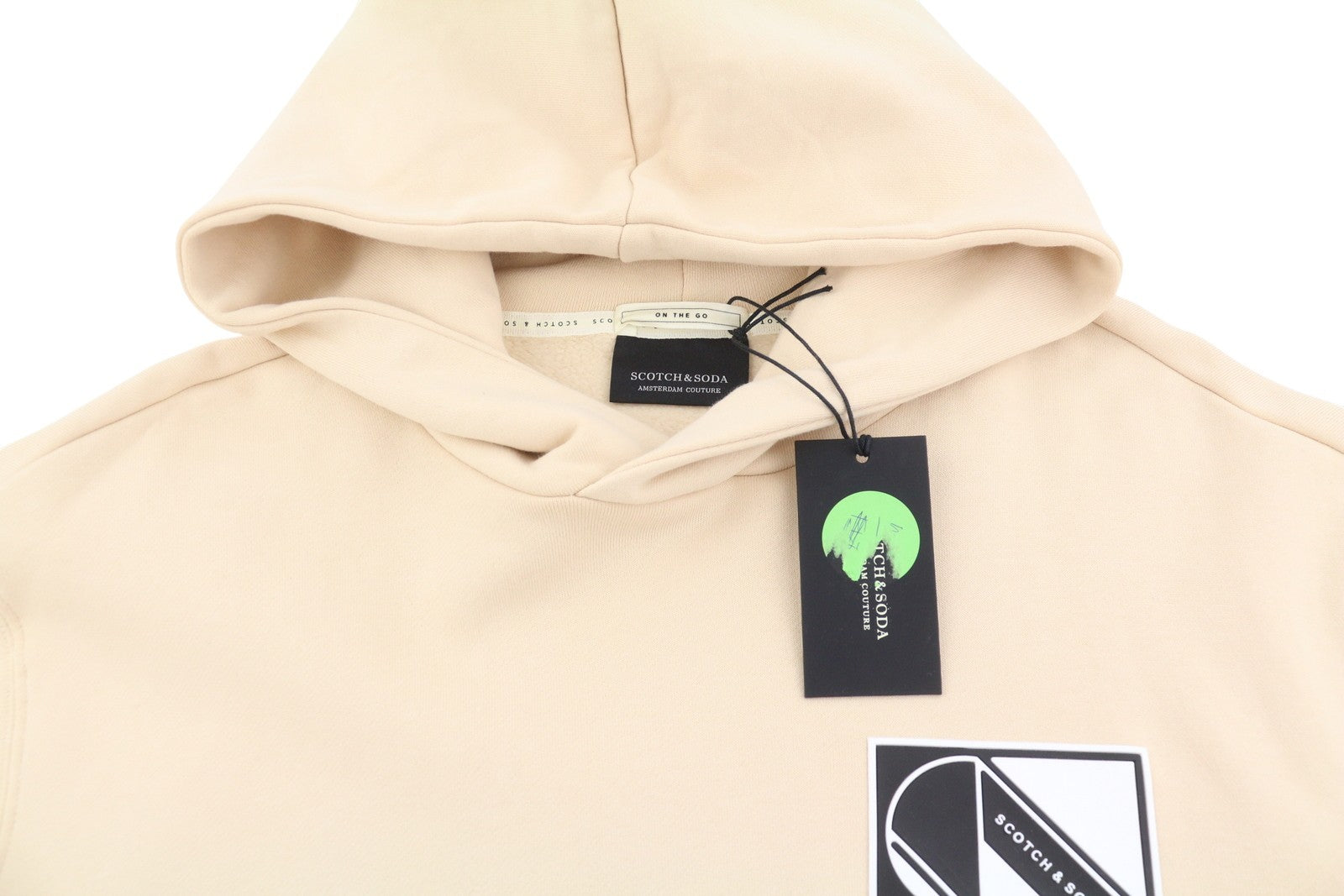 SCOTCH & SODA Men Hoodie L Beige Cotton Kangaroo Pocket Hooded Pull On