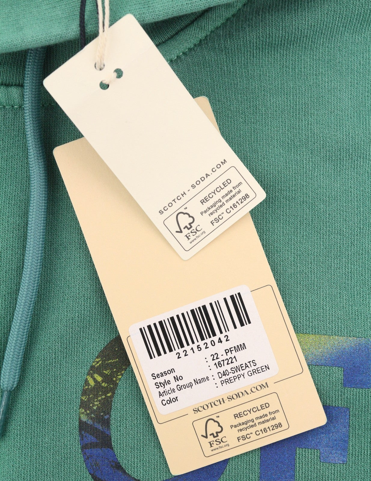 SCOTCH & SODA Men Hoodie M Preppy Green Faded Cotton Pocket Pull On