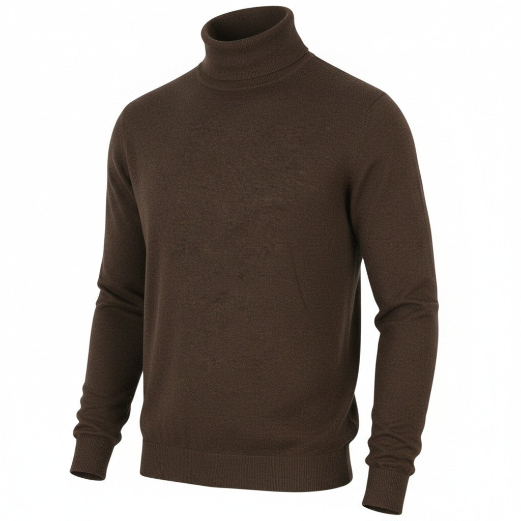 SCOTCH & SODA Men Jumper L Brown Melange High Neck Tight Knit Sweater