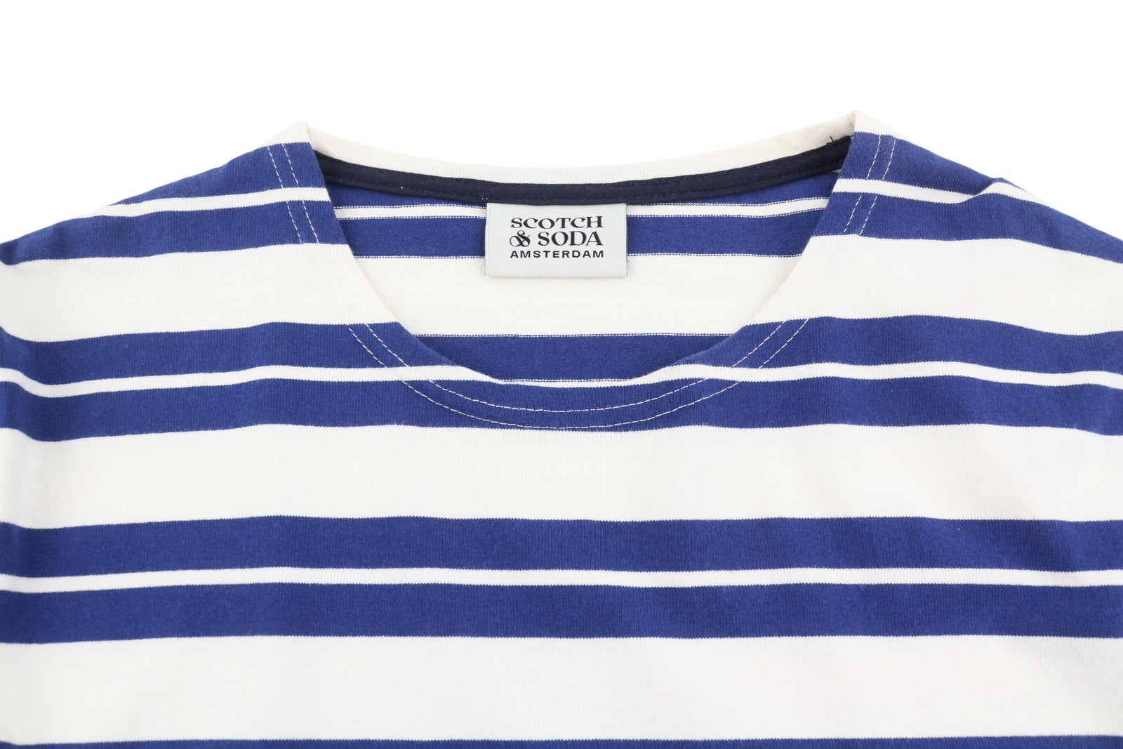 SCOTCH & SODA Men T-Shirt M White Stripe Cotton Crew Neck Long Sleeve Tee