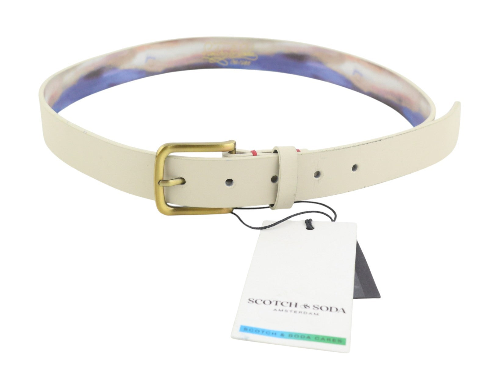SCOTCH & SODA Men Belt M Stone Patterned Recycled Leather Gold Tone Buckle