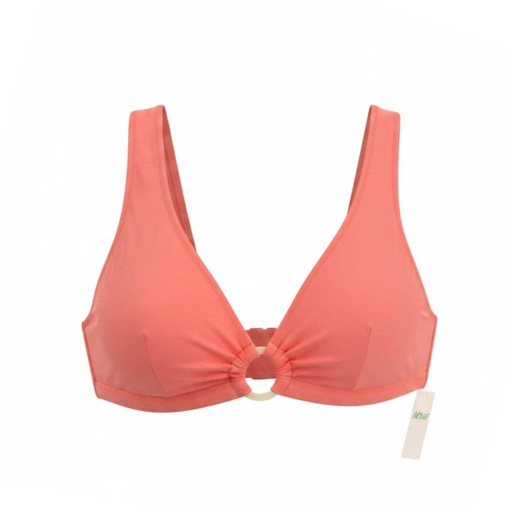 AERIE Women Bikini Top M Coral Scoop Peach O-Ring Detail Beach Swimwear