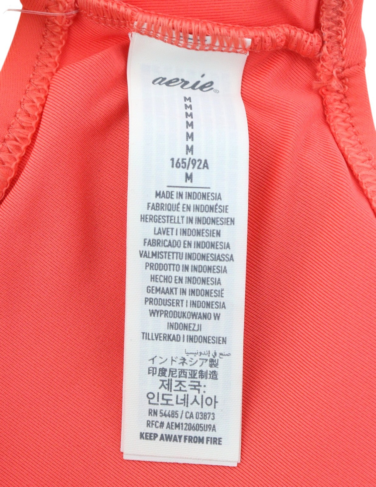AERIE Women Bikini Top M Coral Scoop Peach O-Ring Detail Beach Swimwear