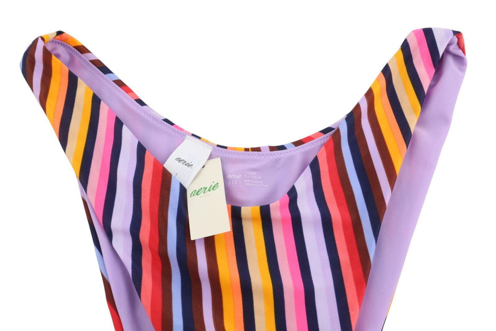 AERIE Women Bikini Bottoms L Colourful Pinstriped Lined Beach Swimwear