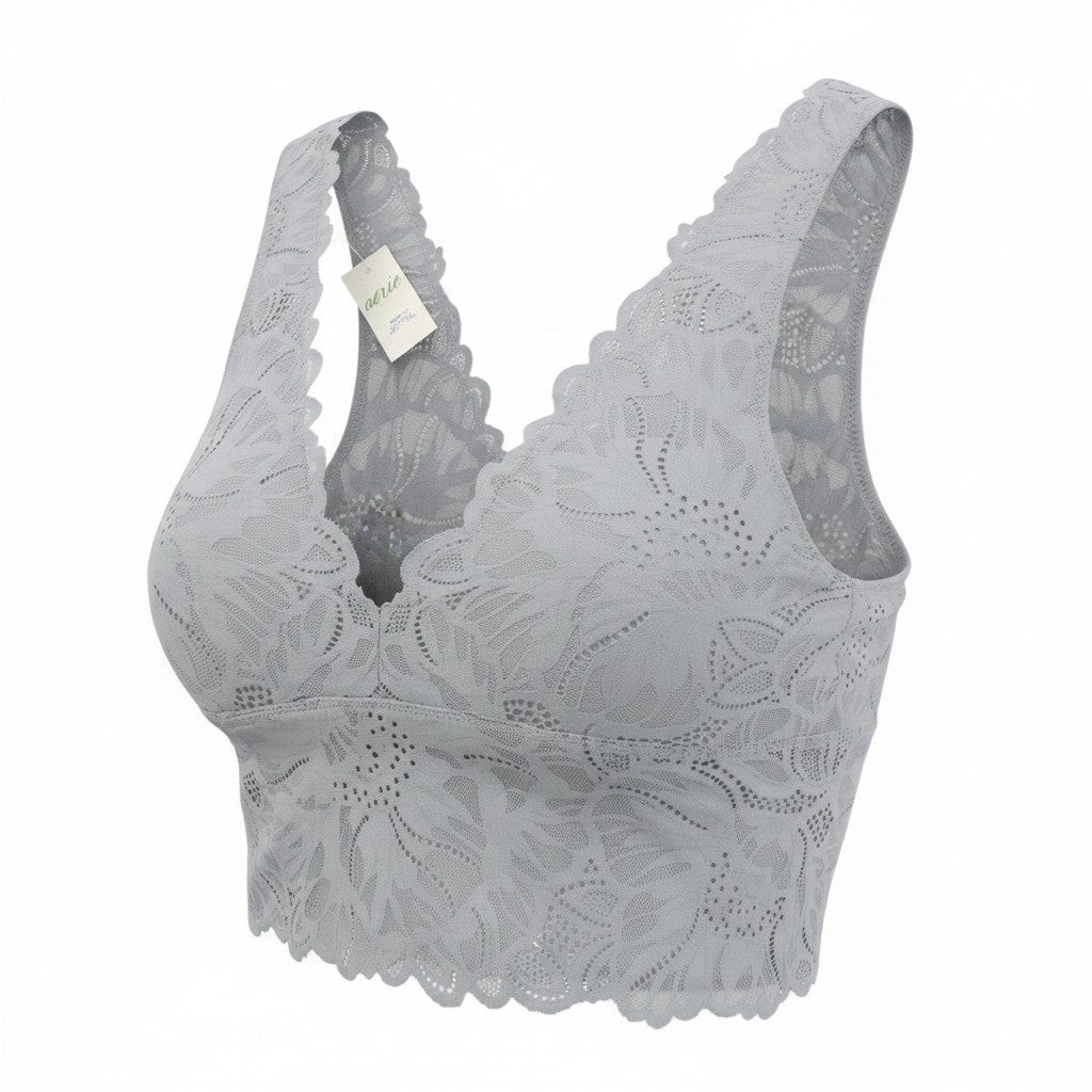 AERIE Women Underwear S Grey Melange Lace Waffle Longline Bralette