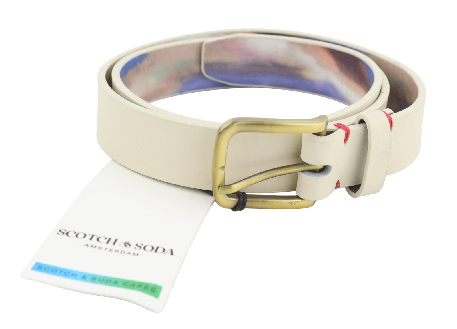 SCOTCH & SODA Men Belt M Stone Printed Recycled Leather Gold Tone Buckle