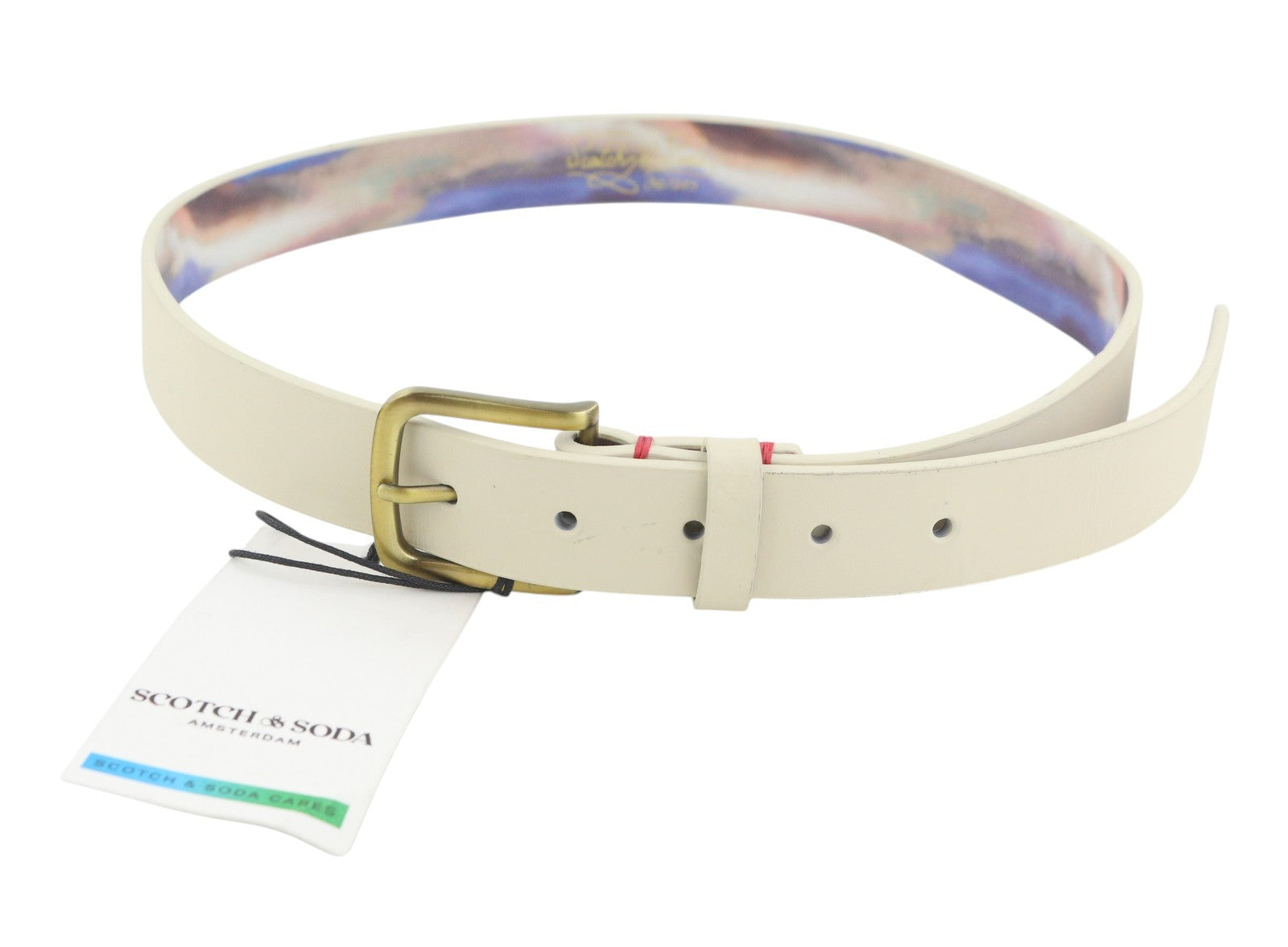 SCOTCH & SODA Men Belt M Stone Printed Recycled Leather Gold Tone Buckle