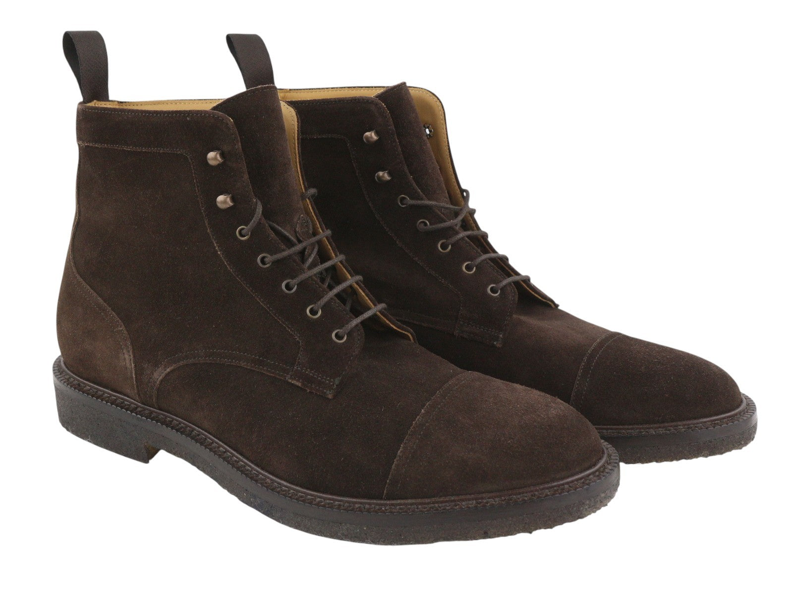 SUITSUPPLY Men Boots EU43 Brown Suede Leather Almond Toe Laced Mid Top
