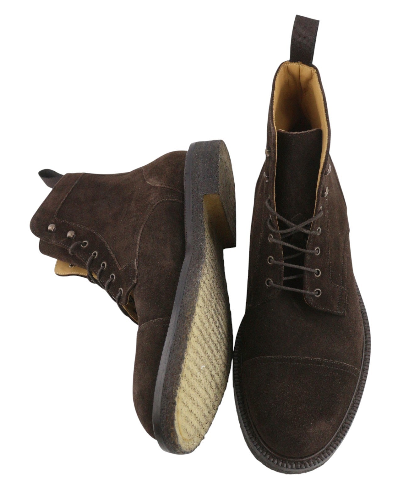 SUITSUPPLY Men Boots EU43 Brown Suede Leather Almond Toe Laced Mid Top