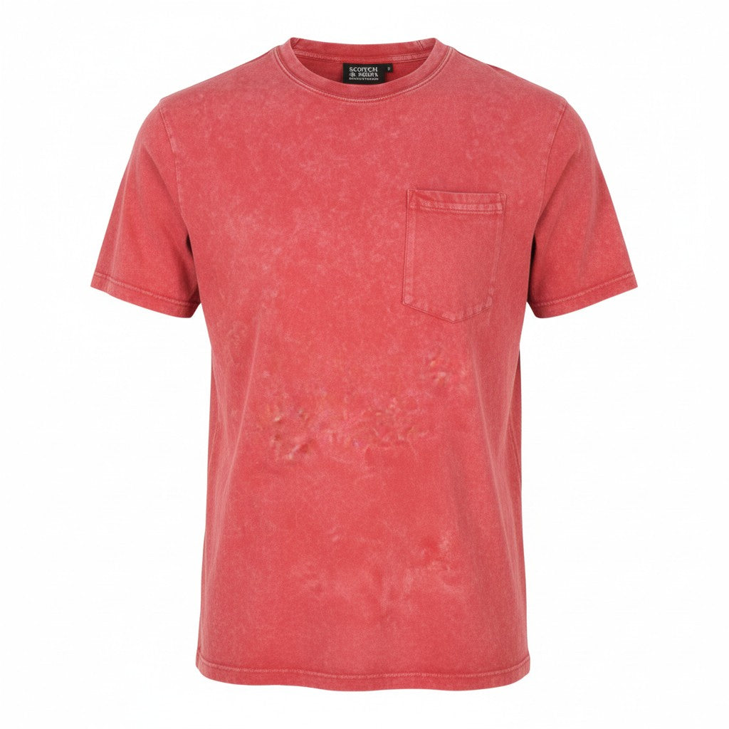 SCOTCH & SODA Men T-Shirt M Red Garment Dye Cotton Pocket Short Sleeve Tee
