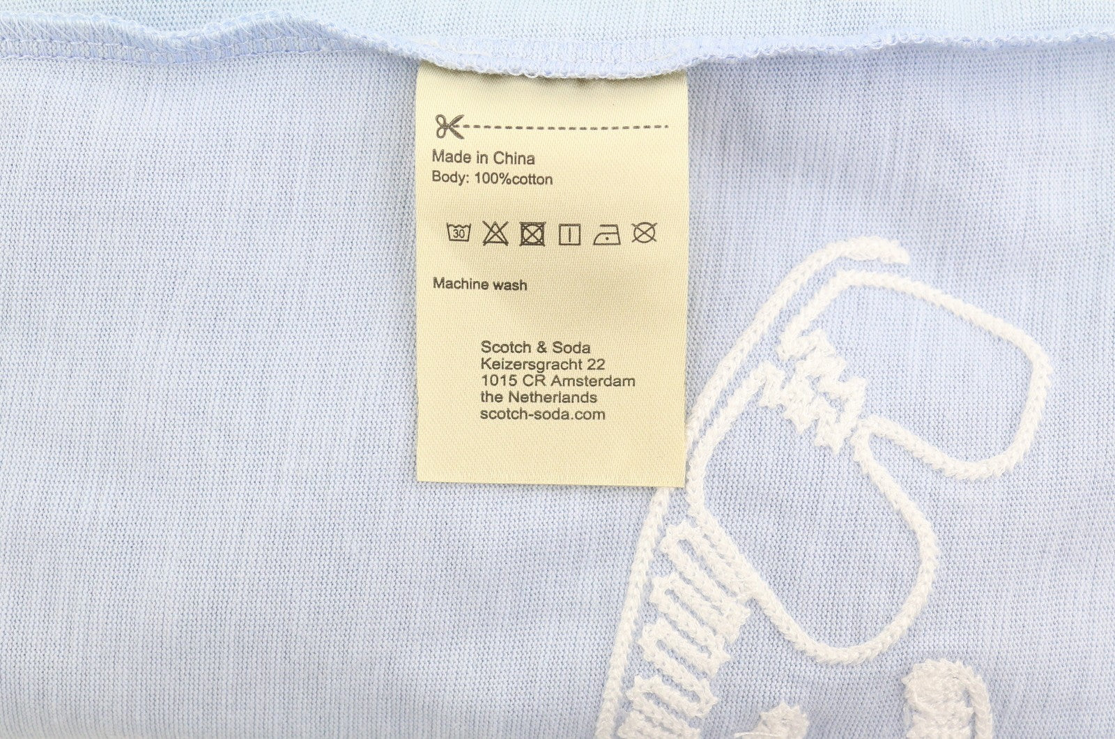 SCOTCH & SODA Men T-Shirt M Blue Melange Cotton Embroidered Tricot Tee