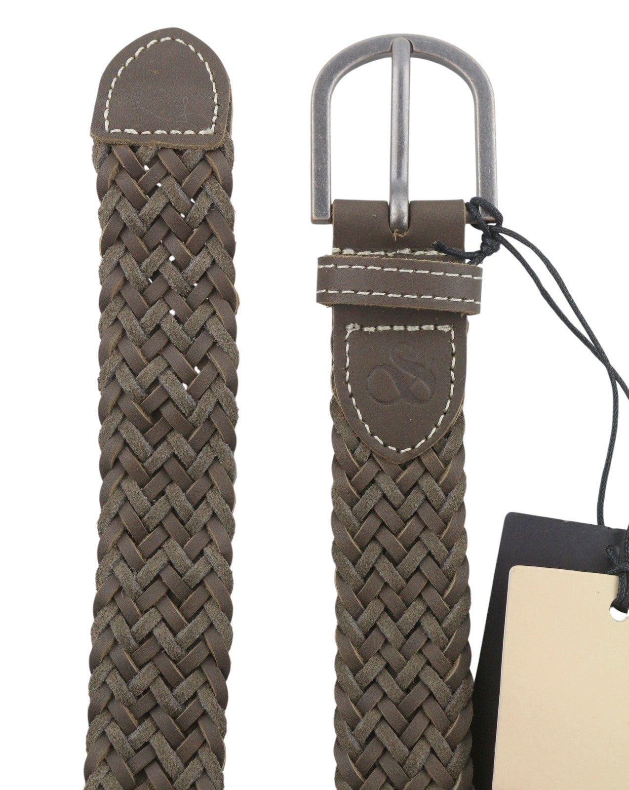 SCOTCH & SODA Men Belt 118 CM Grey Cow Leather Braided Silver Tone Buckle