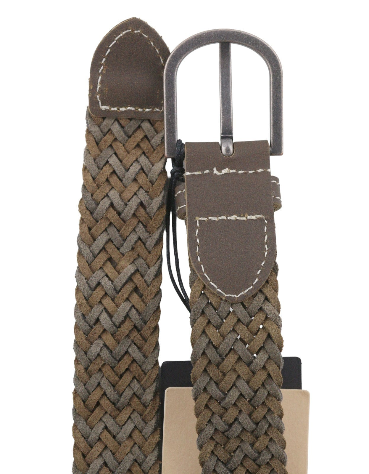 SCOTCH & SODA Men Belt 118 CM Grey Cow Leather Braided Silver Tone Buckle