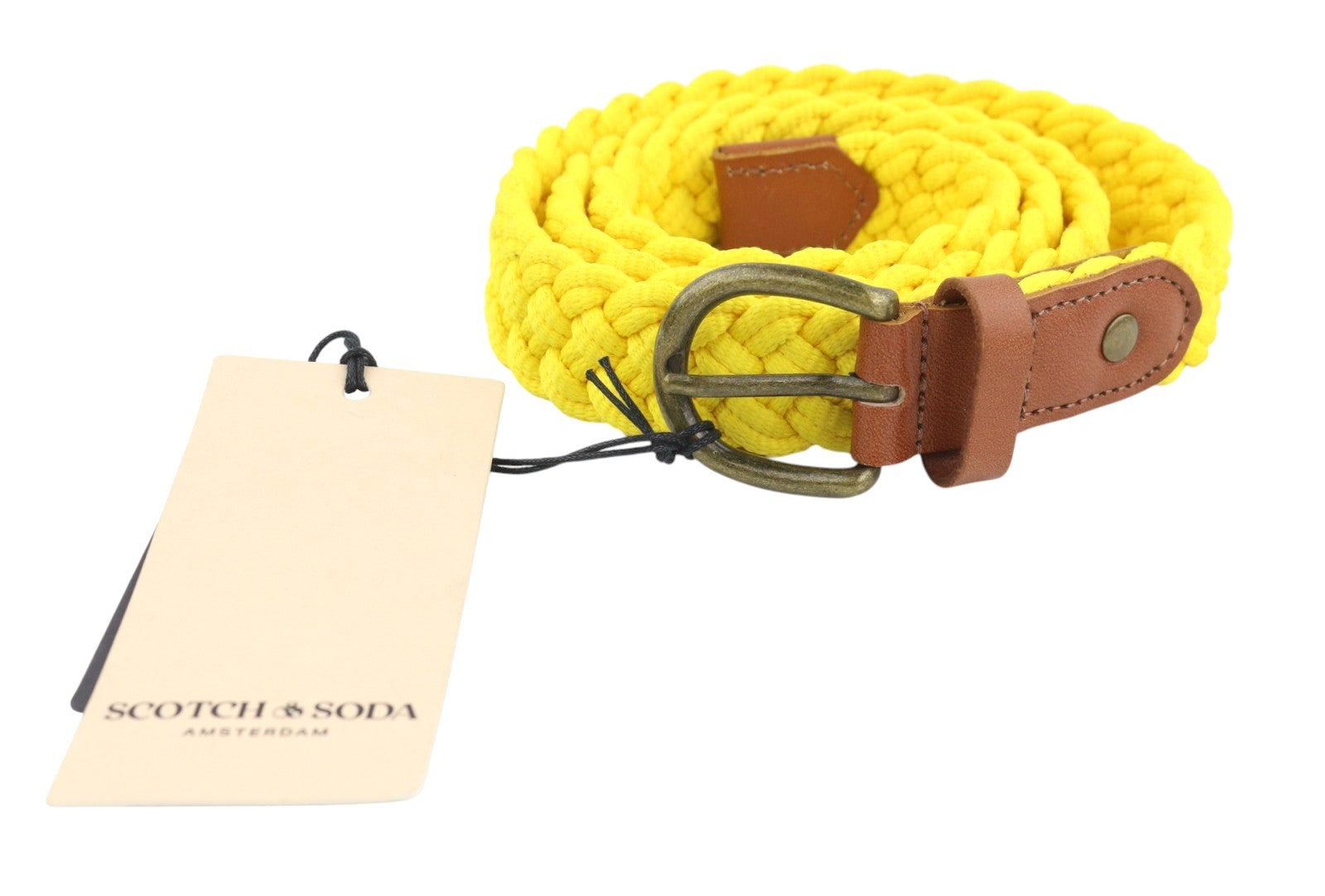 SCOTCH & SODA Men Belt 115 CM Yellow Braided Leather Details Buckle
