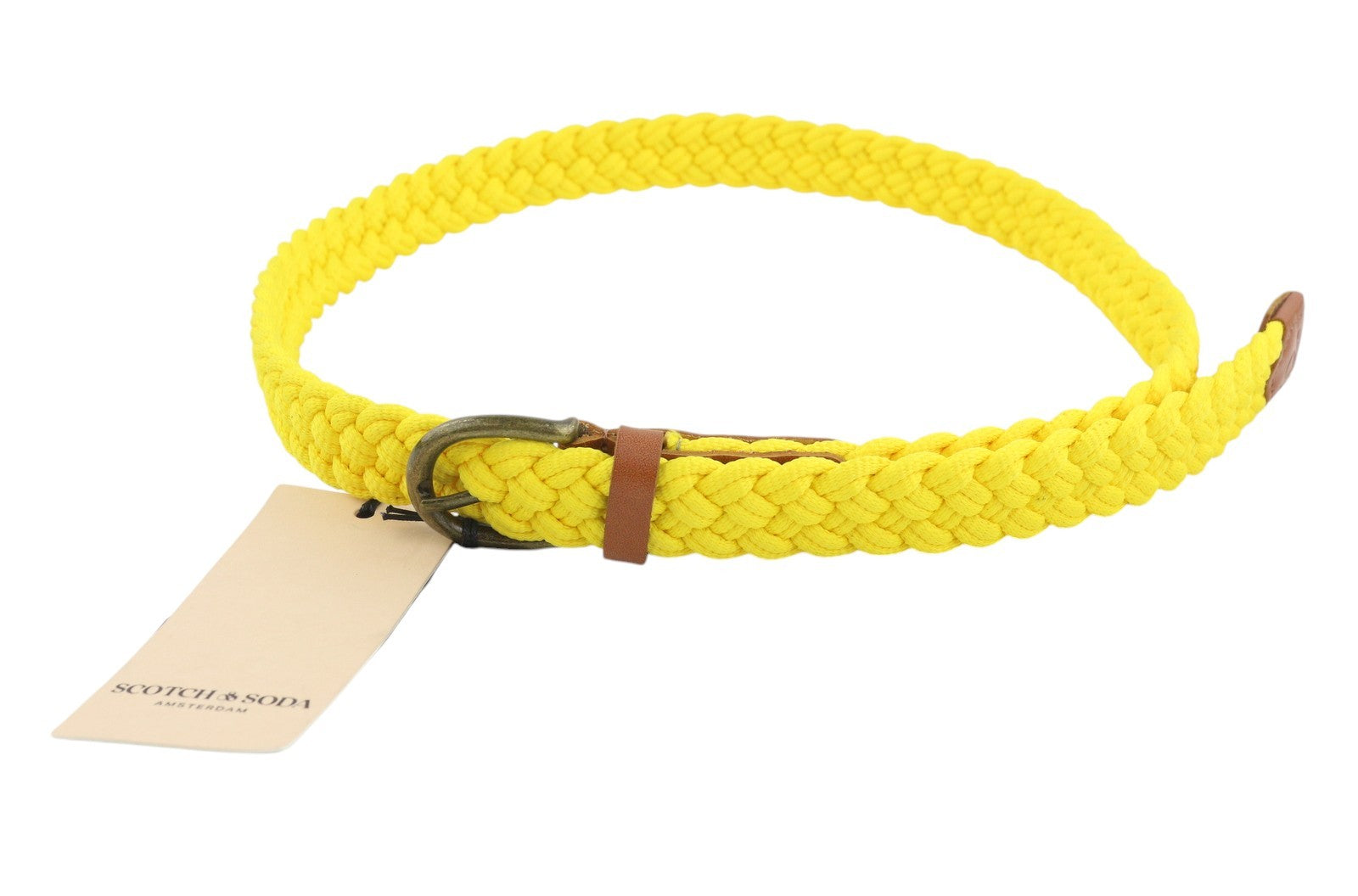 SCOTCH & SODA Men Belt 115 CM Yellow Braided Leather Details Buckle