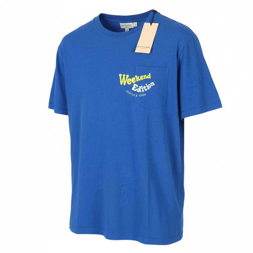 SCOTCH & SODA Men T-Shirt M Blue Linen Cotton Tricot Crew Neck Short Sleeve