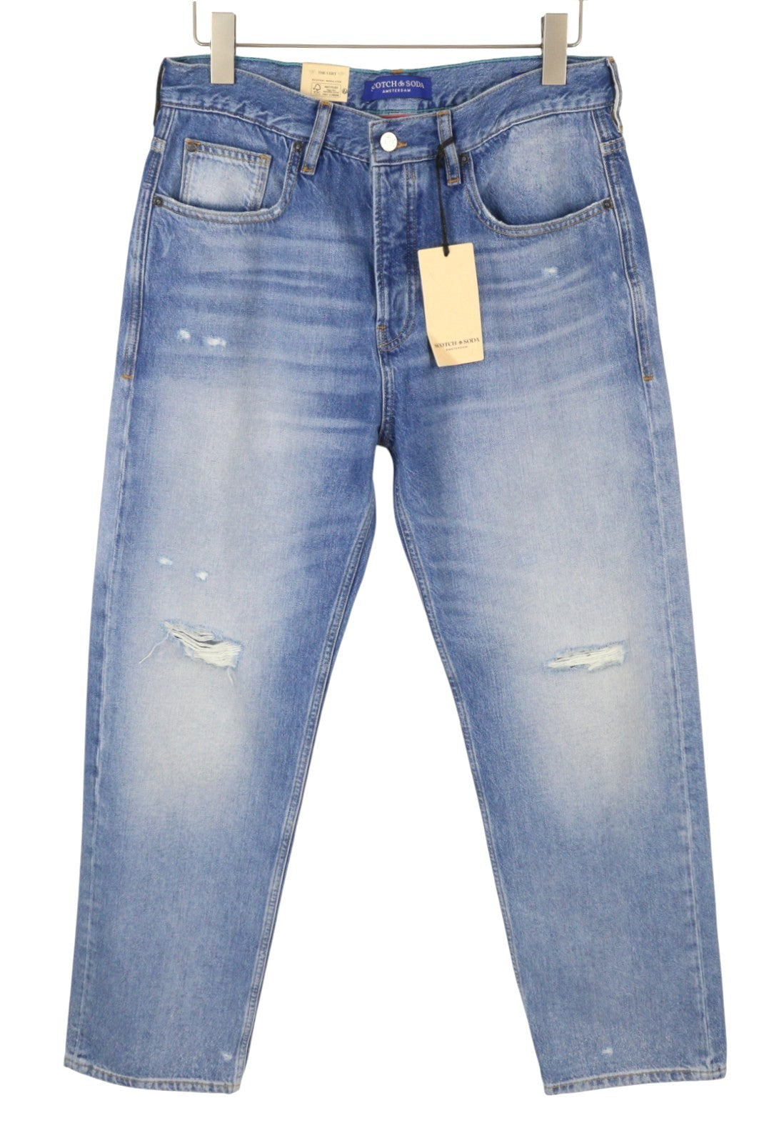 SCOTCH & SODA The Vert Men Jeans W32/L32 Blue Distressed Faded Straight Denim
