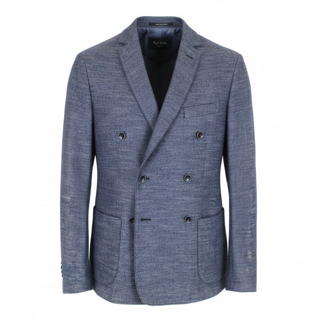 HARMONT & BLAINE Men Blazer 50 L Blue Double-Breasted Cotton Notch Lapel Classic