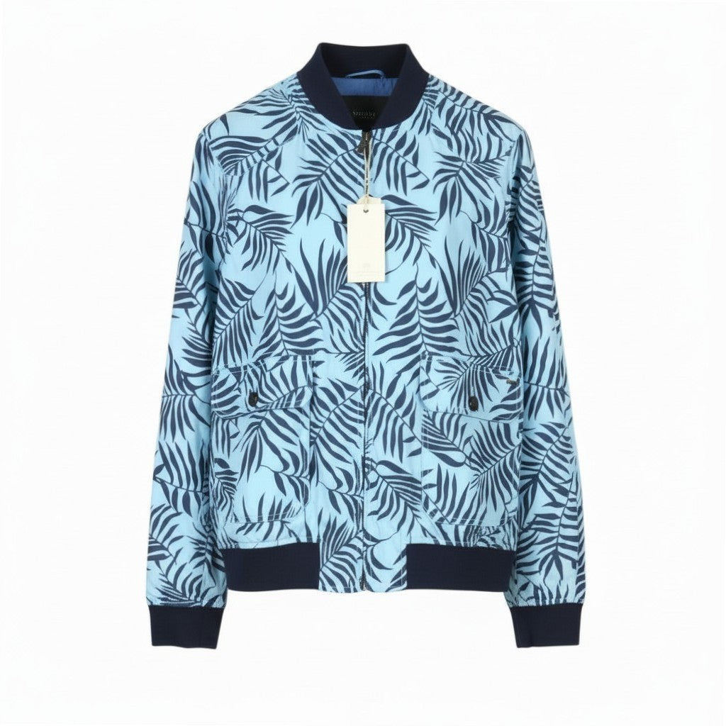 SCOTCH & SODA Ams Couture Men Jacket M Blue Reversible Cotton Linen Leaf