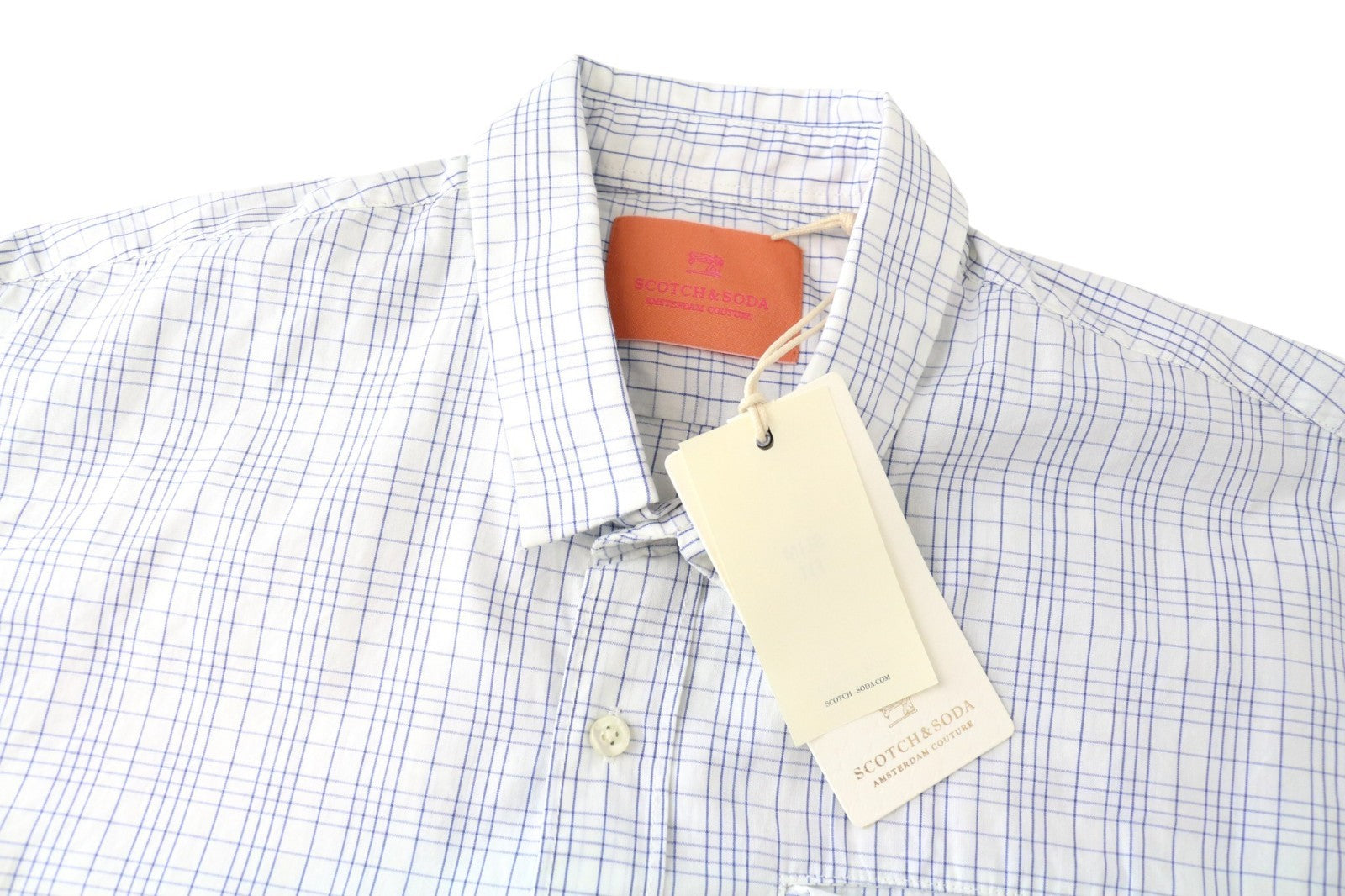 SCOTCH & SODA Men Shirt L Patch Pocket Button-Up Pure Cotton Checked Blue White