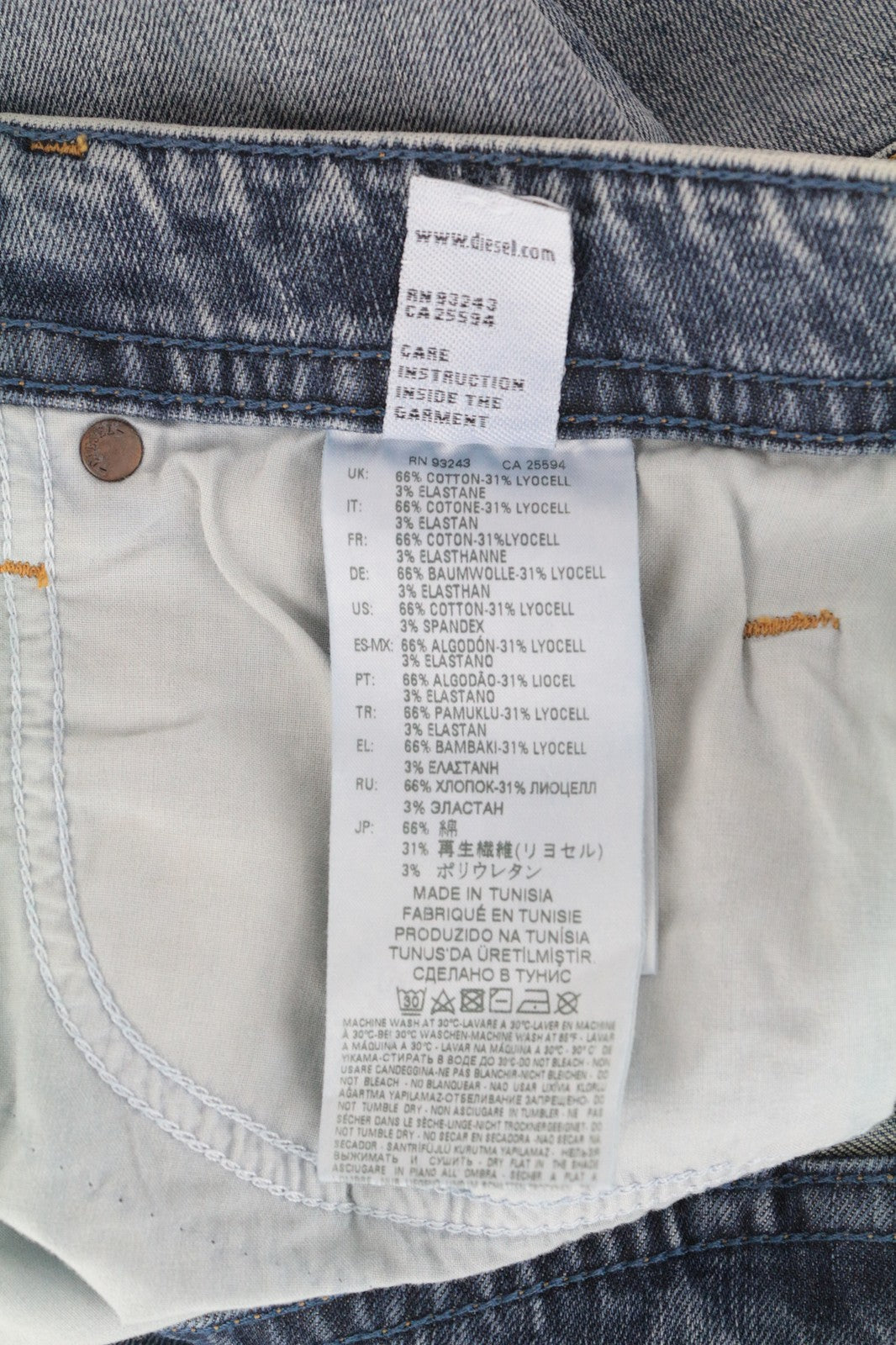 DIESEL Thommer 084UX Men Jeans W29/L33 Blue Stone Wash Slim-Skinny Stain Zip