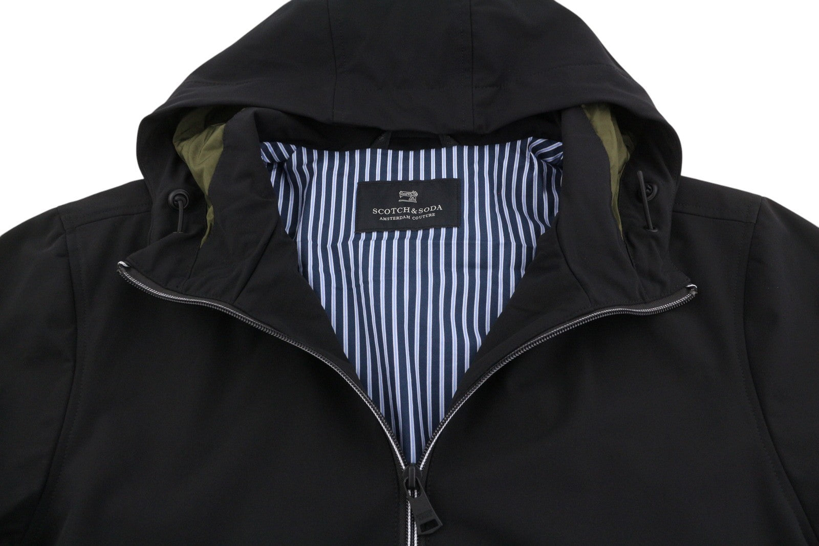 SCOTCH & SODA Men Jacket M Black Lined Hooded Full Zip Lightweight Bomber