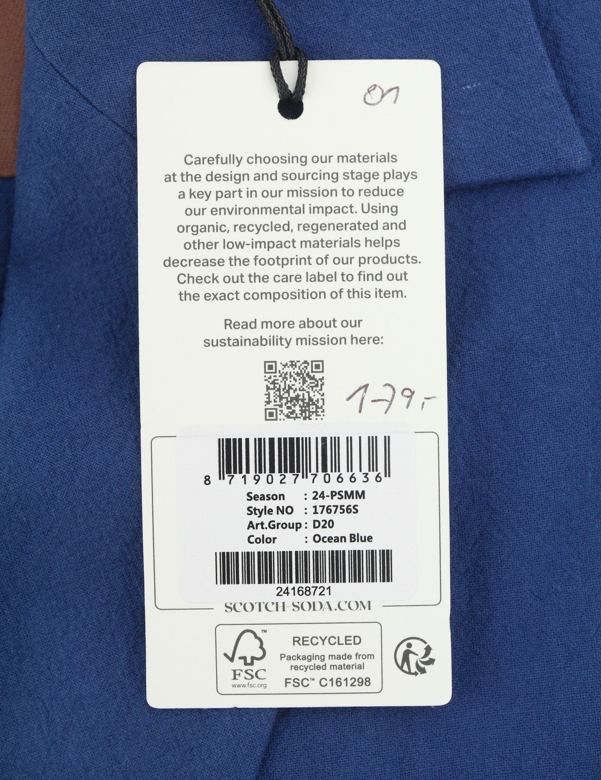 SCOTCH & SODA Men Blazer L Blue Embroidered Notch Lapel Wrap