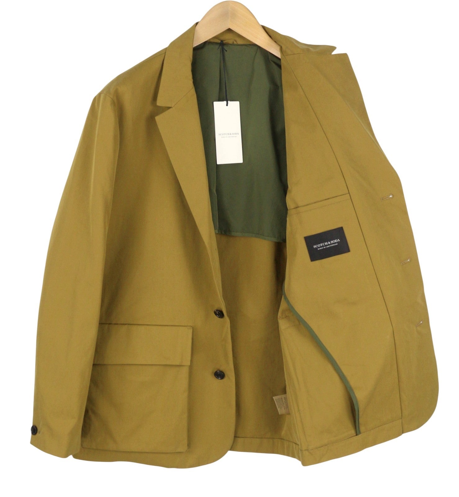 SCOTCH & SODA Men Blazer L Utility Green Patch Pockets Notch Single-Breasted