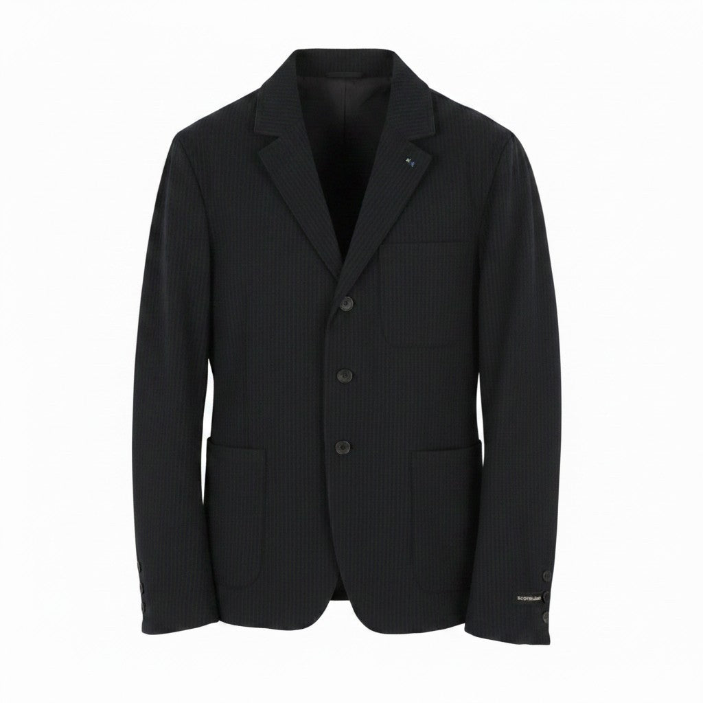 SCOTCH & SODA Men Blazer M Black Seersucker Textured Notch Single-Breasted