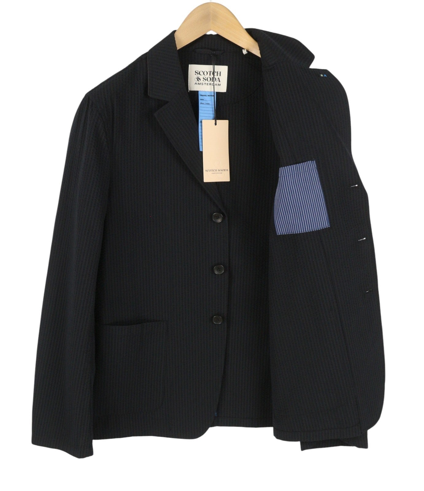 SCOTCH & SODA Men Blazer M Black Seersucker Textured Notch Single-Breasted