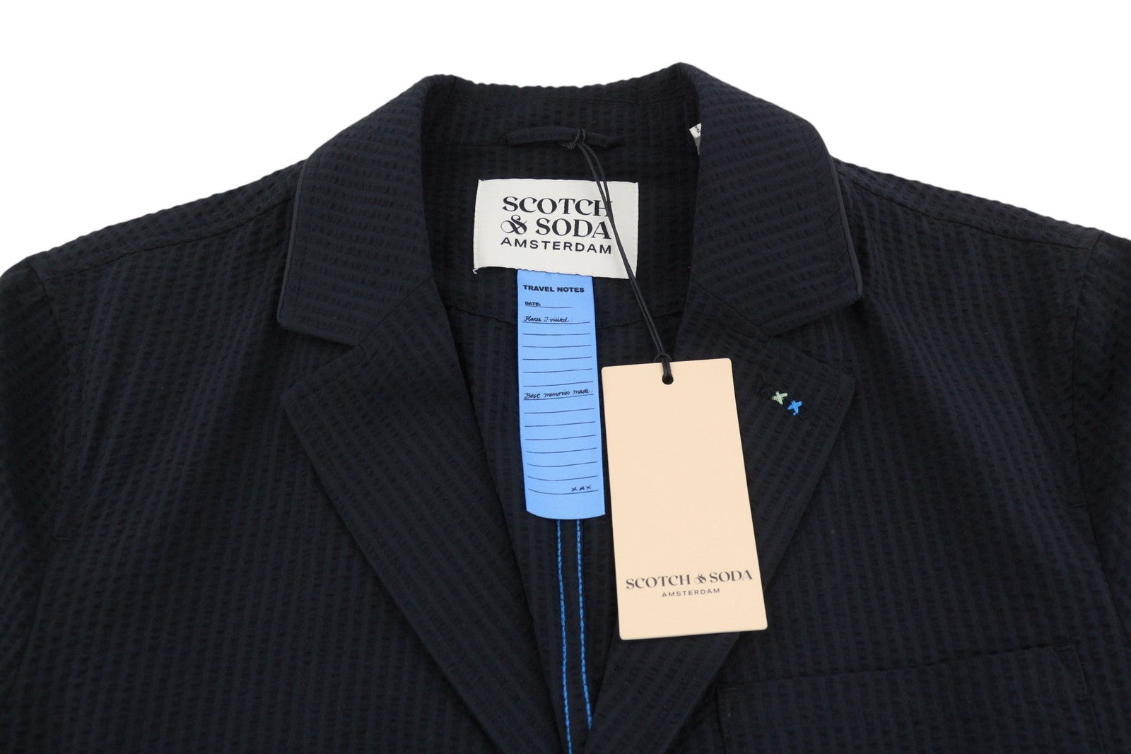 SCOTCH & SODA Men Blazer M Black Seersucker Textured Notch Single-Breasted